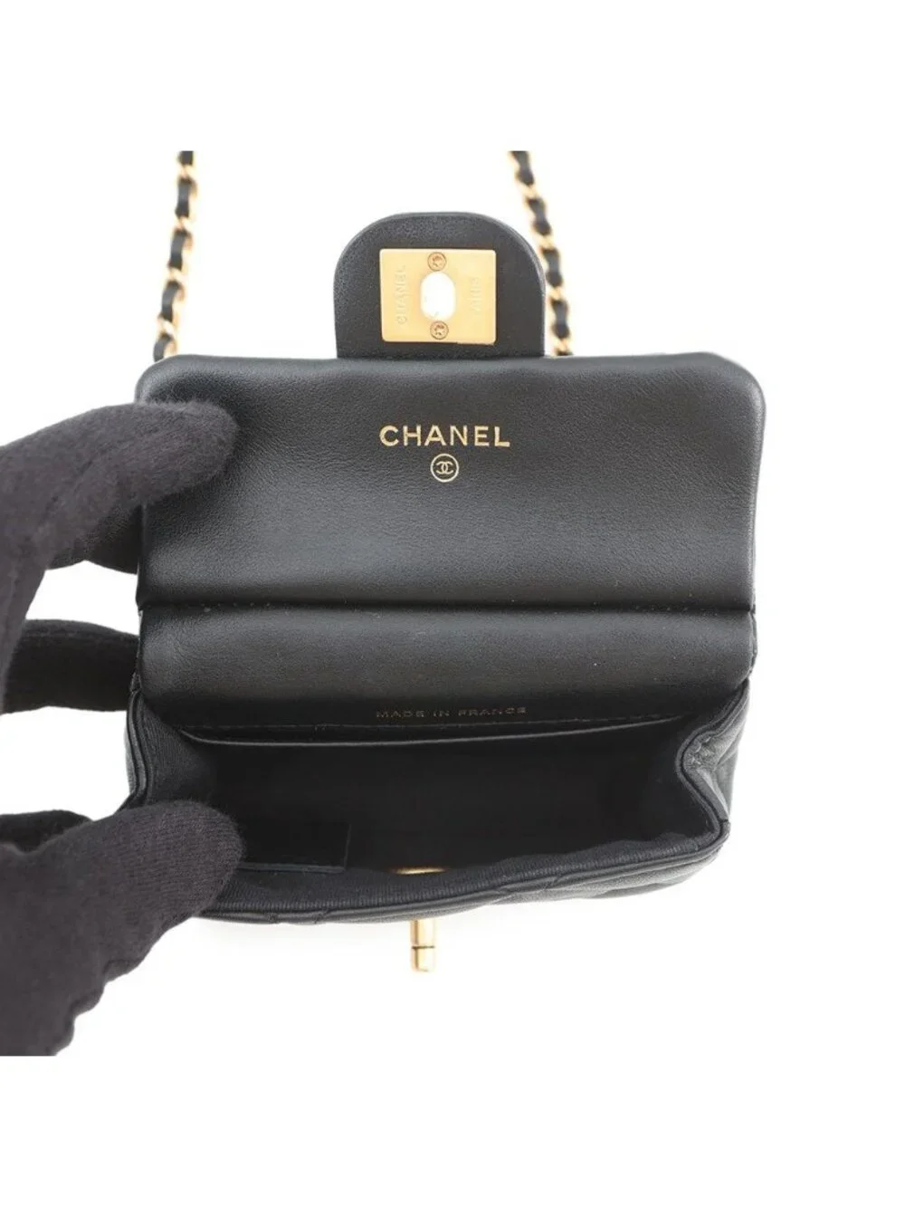 Chanel Chain Shoulder Bag Quilted CC Logo Lambskin Black